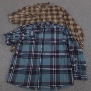 LOT OF 2 Eddie Bauer Shirt Mens 2XL Brown Blue Mountain Classic Flannel Plaid